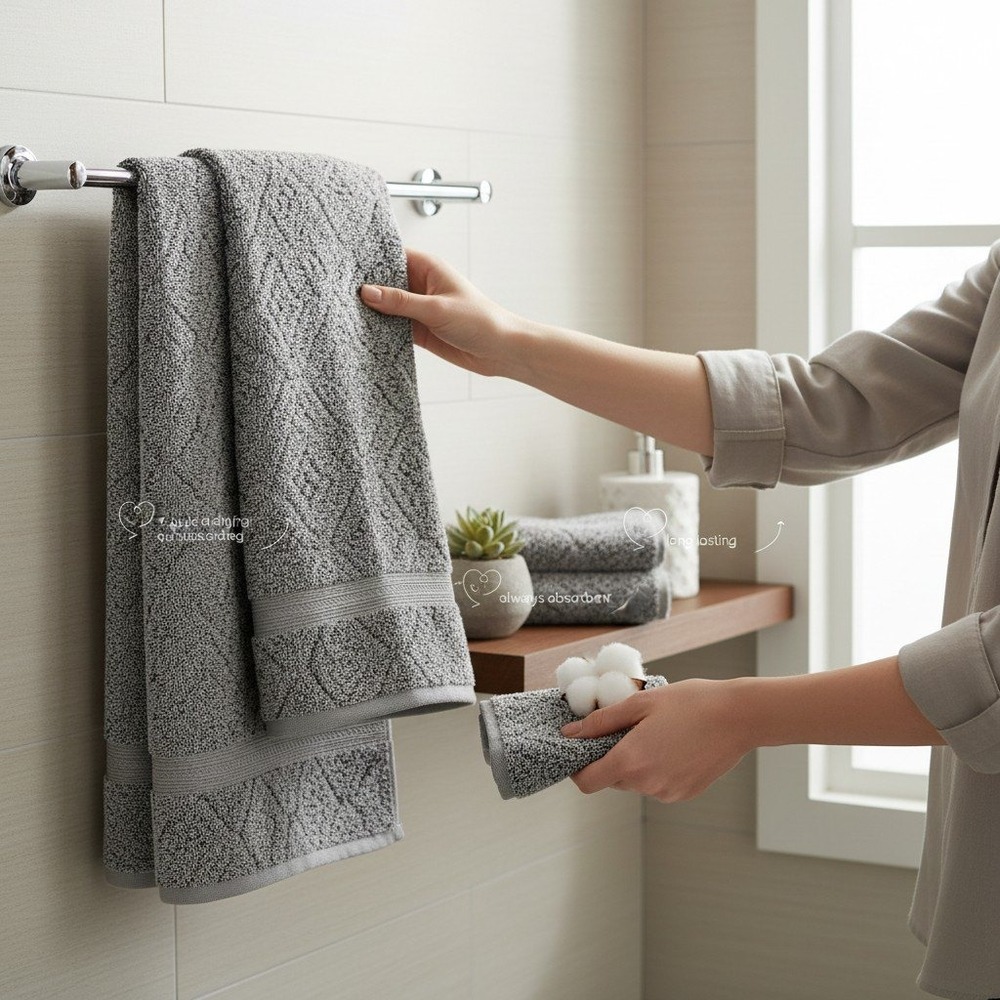 Everplush Hand Towel Set 4pc Grey 16x30 Diamond Jacquard New